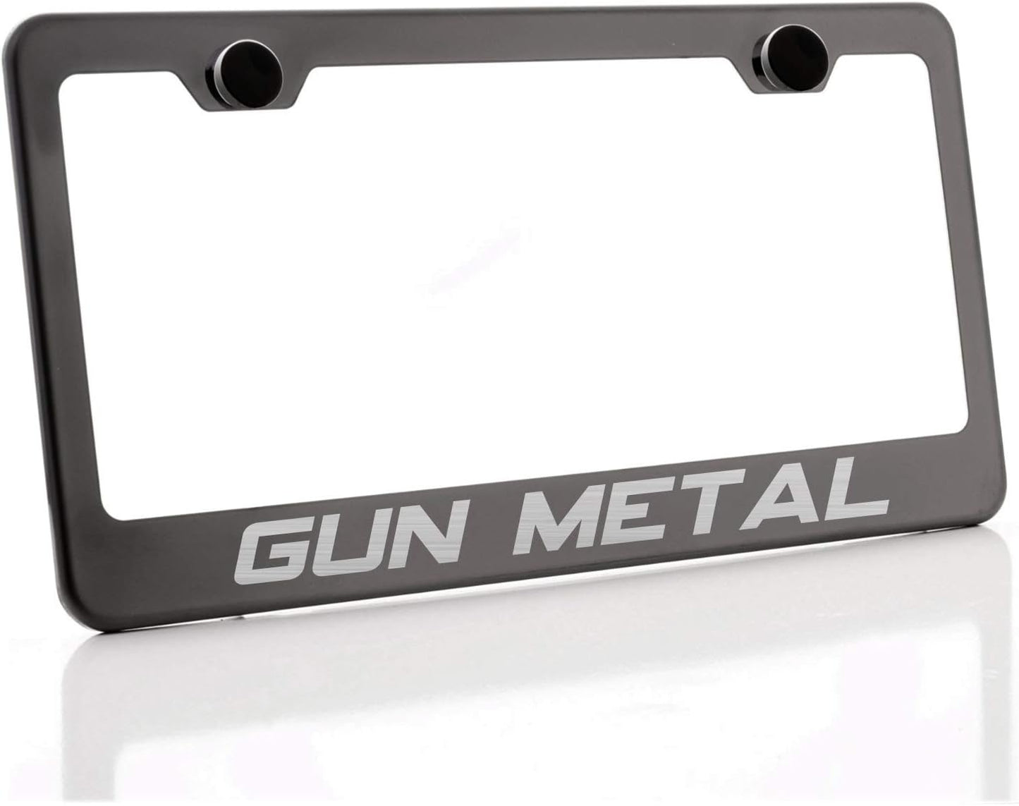 Laser Engraving Customized Electroplating Gun Metal Stainless Steel License Plate Frame w/Screw Caps & Hardwares (Upgraded/No Peeling)