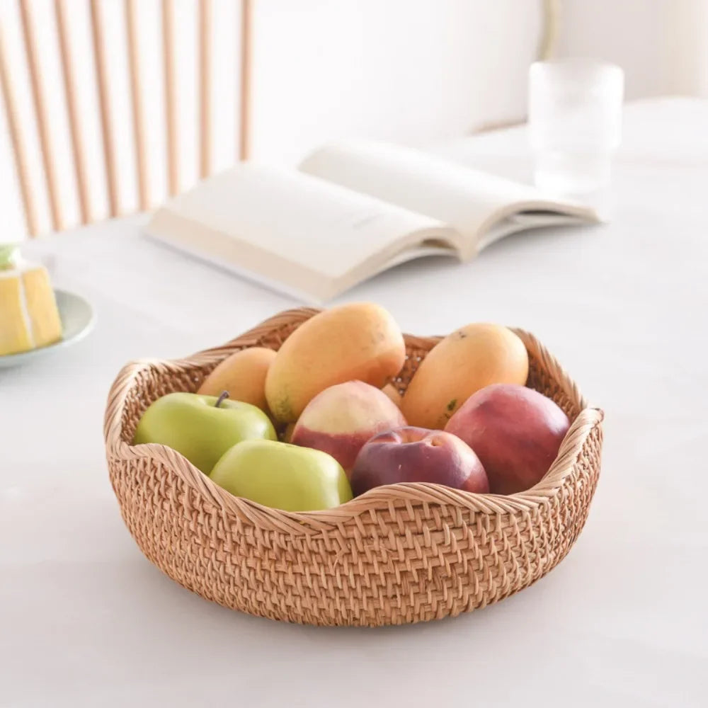 Cesta de armazenamento, estrutura de pão, rattan, utensílios de acabamento de frutas, cesta de armazenamento tecida, lanches