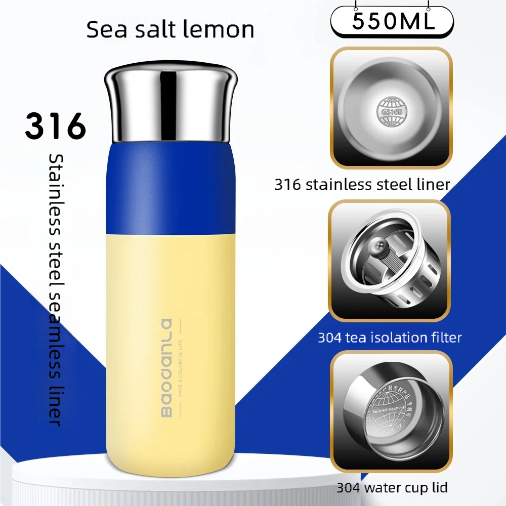 High-value two-color thermos cup female portable 316 stainless steel water cup ins style men's water cup