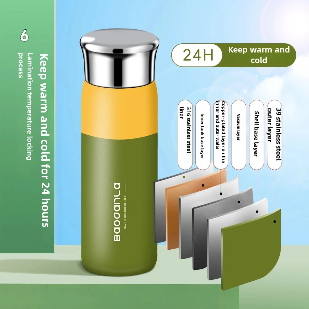 High-value two-color thermos cup female portable 316 stainless steel water cup ins style men's water cup