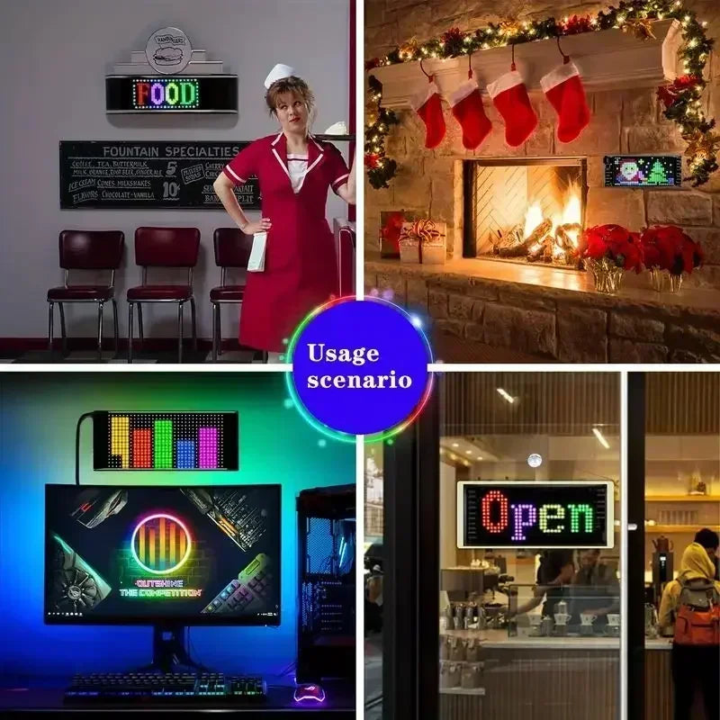 Painel de matriz de led programável flexível, display de rolagem usb com controle remoto por aplicativo, placa de luz de pixel diy para loja de carros