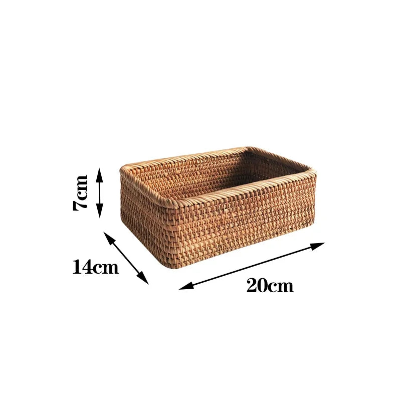 Cesta de vime tecida à mão, cesta de frutas, chá, lanche, pão, cosméticos, caixa de armazenamento retangular, suprimentos de cozinha domésticos