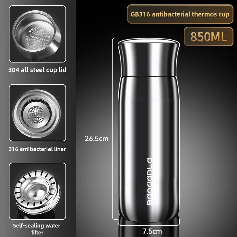 550/850ml 316 stainless steel high-end men's water cup car flask vacuum stainless steel thermos Water bottle