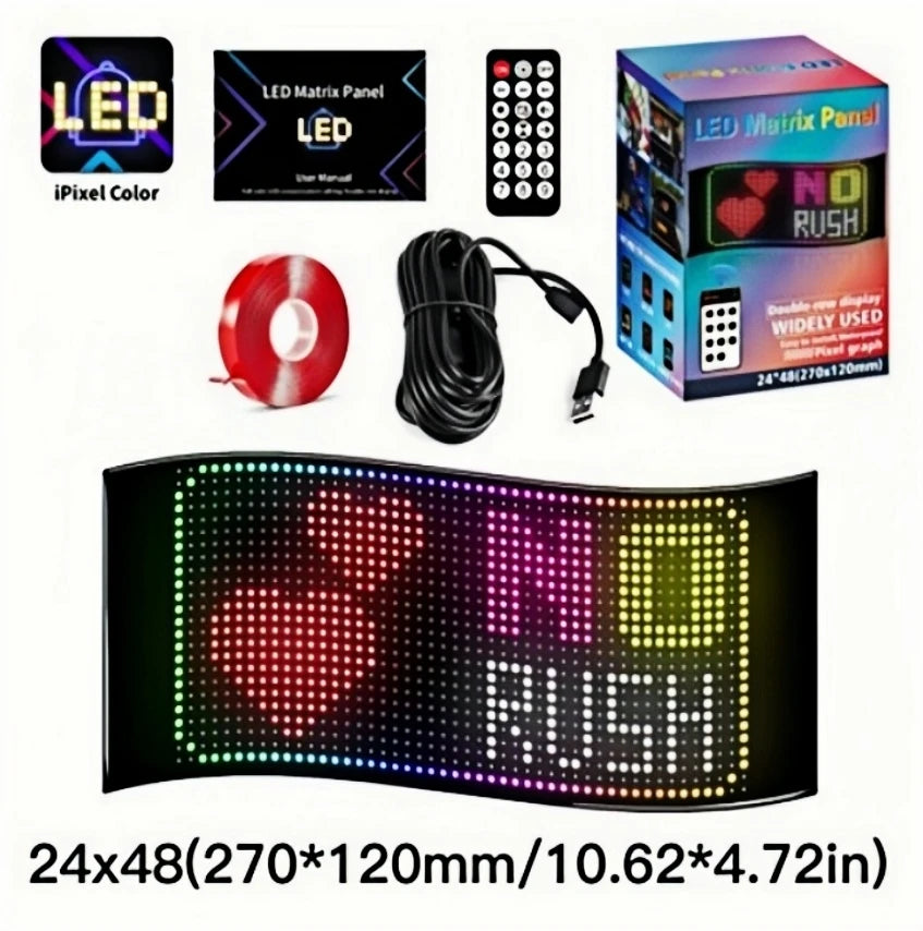 24*48 com a tela de controle de aplicativo LED tela flexível fileira dupla padrão de texto combinação gratuita publicidade de carro