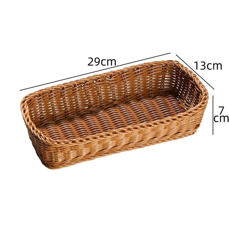 Imitation Rattan Storage Basket Faux Wicker Tray Plastic Picnic Basket Bread Food Plate Fruit Box Desk Decoration