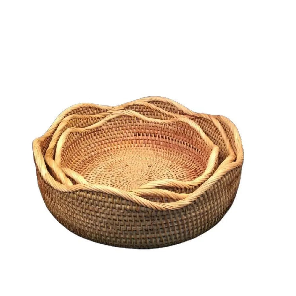 Cesta de armazenamento, estrutura de pão, rattan, utensílios de acabamento de frutas, cesta de armazenamento tecida, lanches