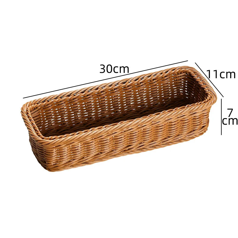 Imitation Rattan Storage Basket Faux Wicker Tray Plastic Picnic Basket Bread Food Plate Fruit Box Desk Decoration