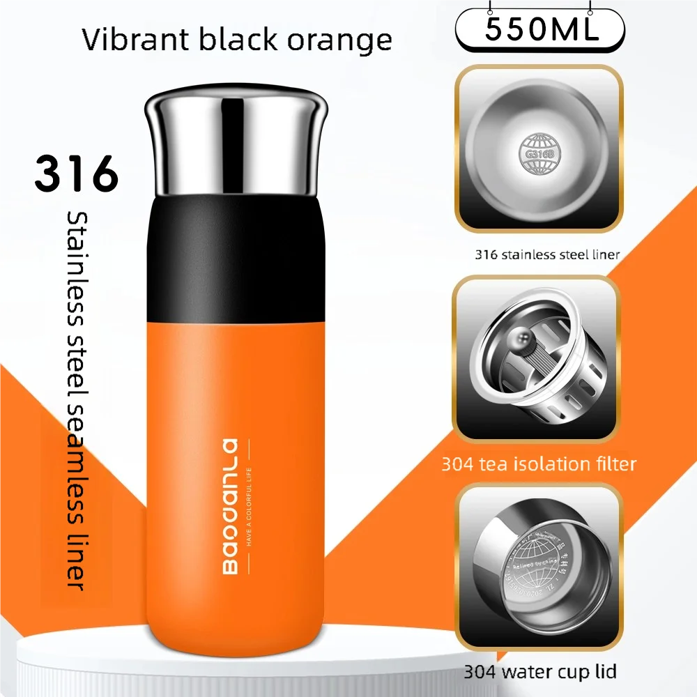 High-value two-color thermos cup female portable 316 stainless steel water cup ins style men's water cup