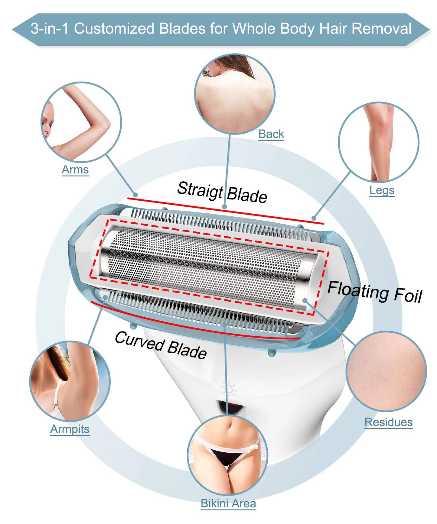 Electric Razor for Women Bikini Trimmer Body Hair Removal for Legs and Underarms Washable Depilador Epilator Tools USB Charging