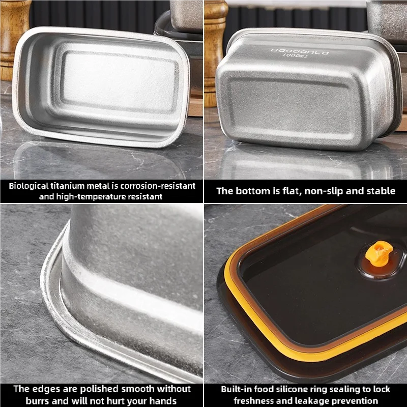 Pure titanium household fresh-keeping box outdoor picnic sealed box lunch box with lid fruit lunch box refrigerator antibacteria