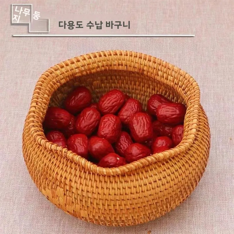 Handwoven Basket Fruit Tray Living Room Decorative Storage Box Handmade Wier Basket Tropical Fruit Serving Di