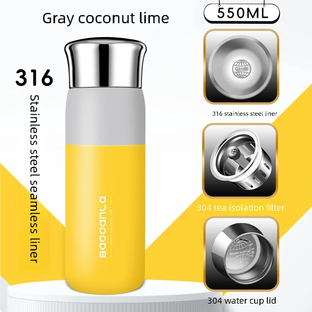 High-value two-color thermos cup female portable 316 stainless steel water cup ins style men's water cup