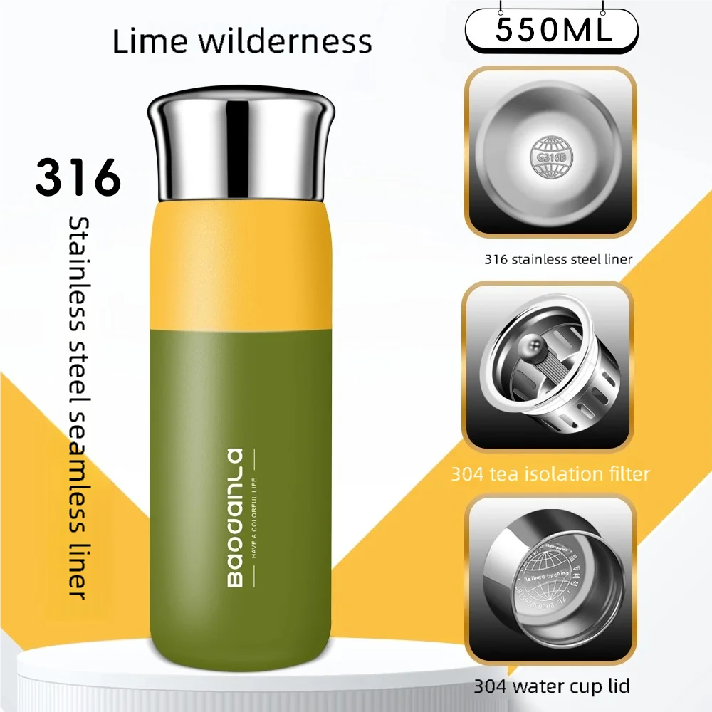 High-value two-color thermos cup female portable 316 stainless steel water cup ins style men's water cup