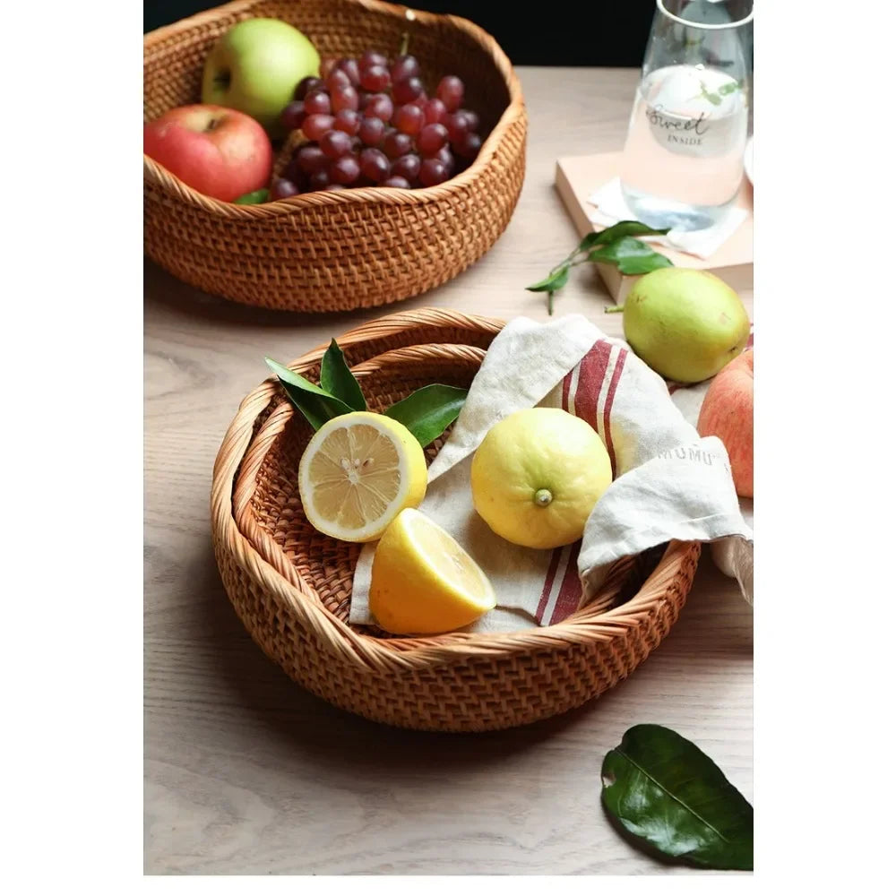 Cesta de armazenamento, estrutura de pão, rattan, utensílios de acabamento de frutas, cesta de armazenamento tecida, lanches