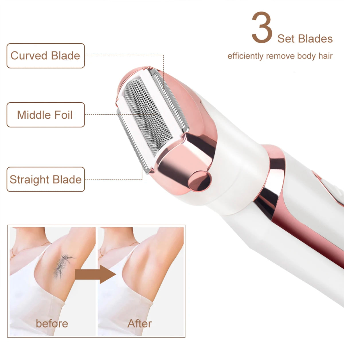 Women Electric Shavers Razors on Leg Armpit, Epilator Nose Hair Remover Facial Body Bikini Eyebrow Beard Mustache Women Trimmer