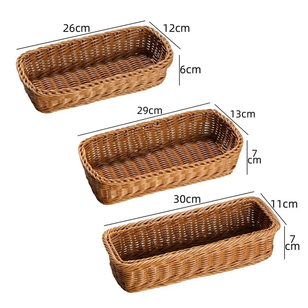 Imitation Rattan Storage Basket Faux Wicker Tray Plastic Picnic Basket Bread Food Plate Fruit Box Desk Decoration