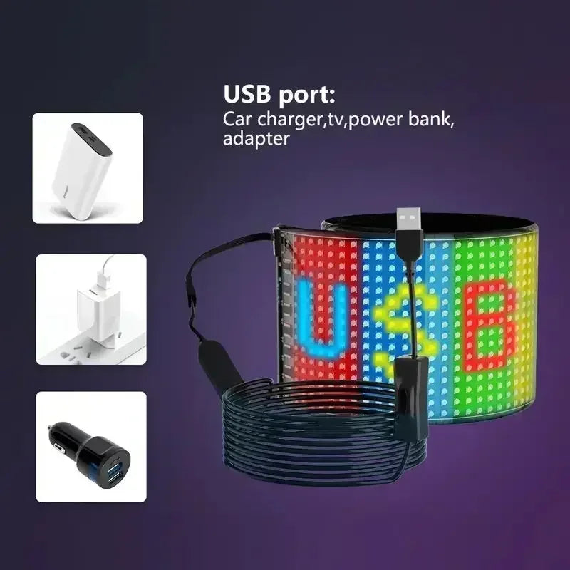 Painel de matriz de led programável flexível, display de rolagem usb com controle remoto por aplicativo, placa de luz de pixel diy para loja de carros