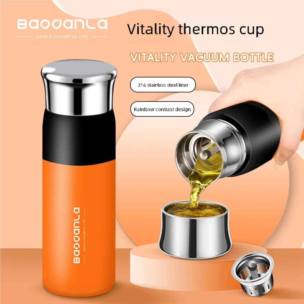 High-value two-color thermos cup female portable 316 stainless steel water cup ins style men's water cup