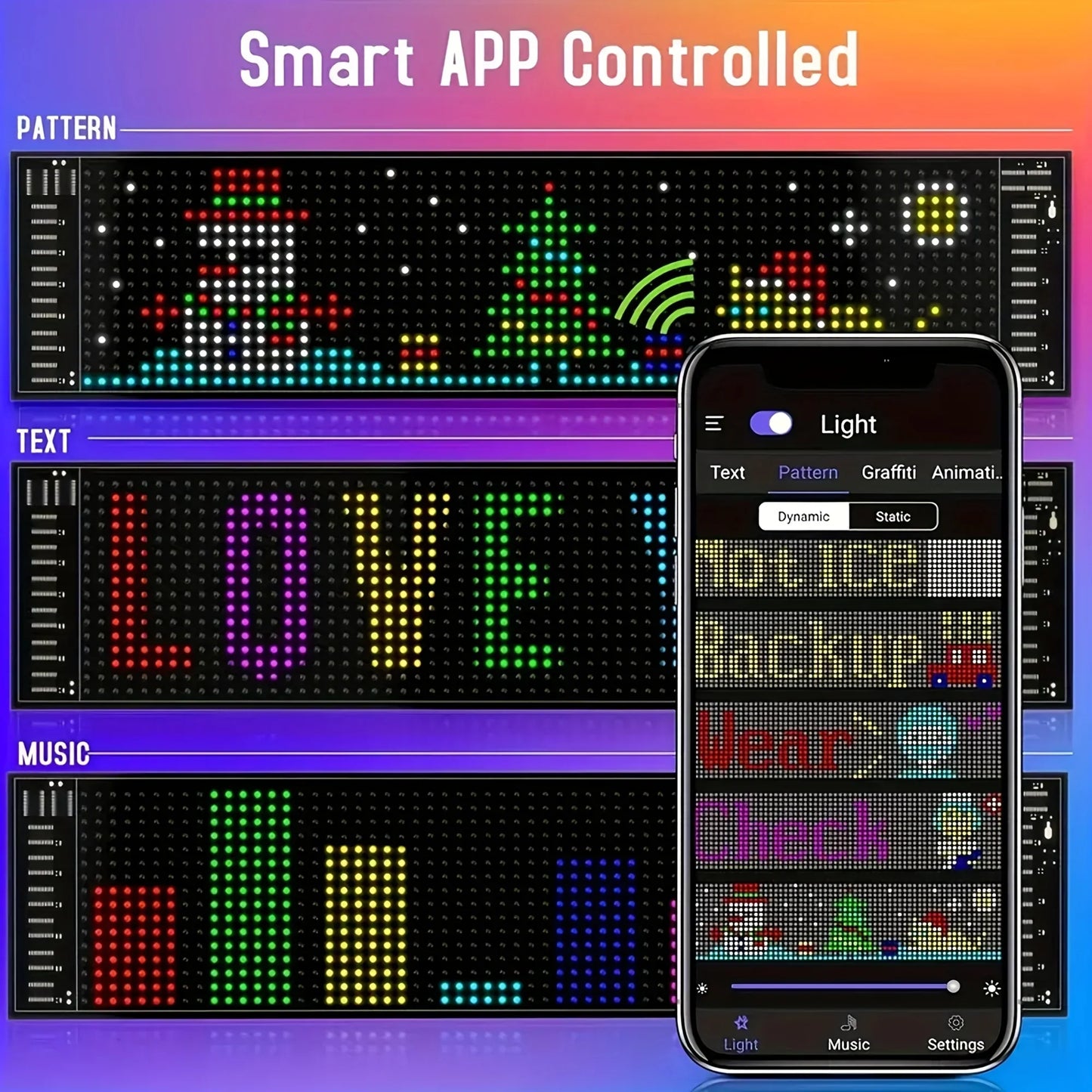 Painel de matriz de led programável flexível, display de rolagem usb com controle remoto por aplicativo, placa de luz de pixel diy para loja de carros