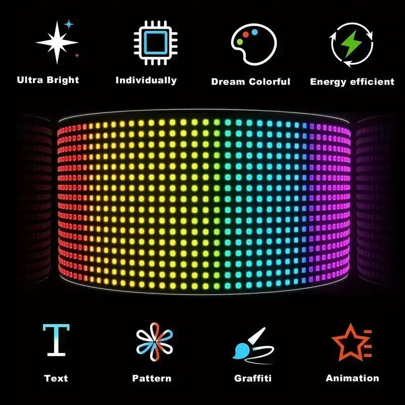 Painel de matriz de led programável flexível, display de rolagem usb com controle remoto por aplicativo, placa de luz de pixel diy para loja de carros