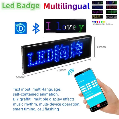 Elegante-multilíngue led digital crachá usb recarregável diy texto programável nome crachá rolagem tag sinal módulo exibição