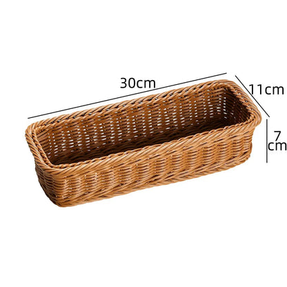 Imitation Rattan Storage Basket Faux Wicker Tray Plastic Picnic Basket Bread Food Plate Fruit Box Desk Decoration