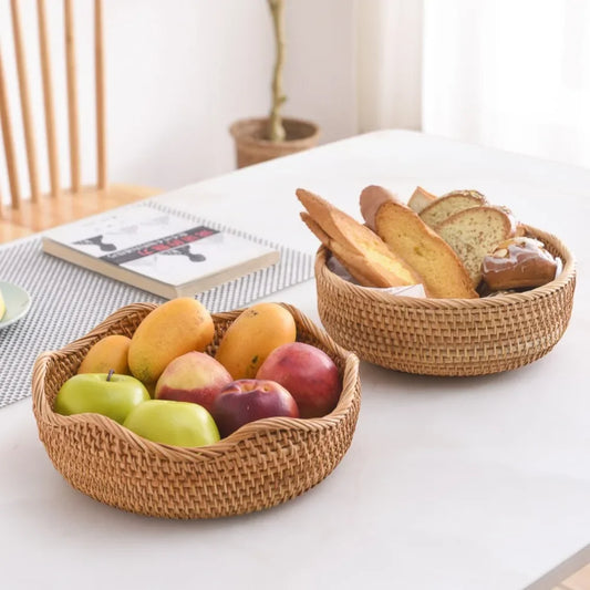 Cesta de armazenamento, estrutura de pão, rattan, utensílios de acabamento de frutas, cesta de armazenamento tecida, lanches