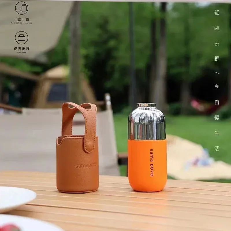 200ml Collapsible Travel Tea Maker with Magnetic Closure and Separate Infusion Chamber Titanium Camping Tea Pot