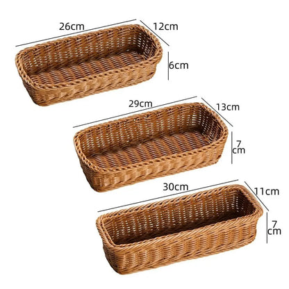 Imitation Rattan Storage Basket Faux Wicker Tray Plastic Picnic Basket Bread Food Plate Fruit Box Desk Decoration