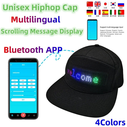 Unisex Hip Hop Cap com App Control, LED Baseball Hat, DIY Programável Scroll Mensagem, Display Board, Hip Hop Street Cap, Chapéus de festa