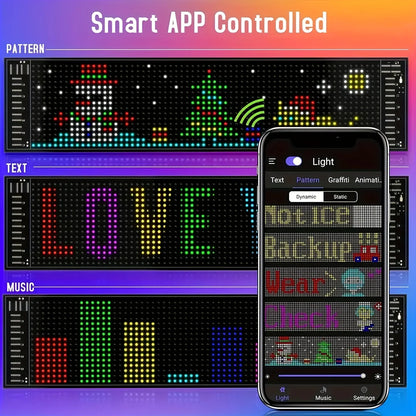 Painel de matriz de led programável flexível, display de rolagem usb com controle remoto por aplicativo, placa de luz de pixel diy para loja de carros