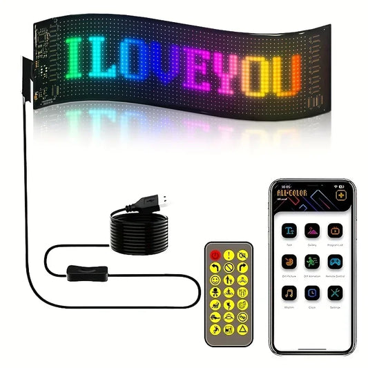 Painel de matriz de led programável flexível, display de rolagem usb com controle remoto por aplicativo, placa de luz de pixel diy para loja de carros
